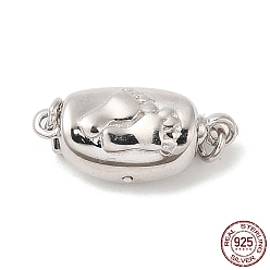 Real Platinum Plated Rhodium Plated 925 Sterling Silver Bayonet Clasps, Oval with Footprint Pattern, with 925 Stamp, Real Platinum Plated, 16.5x8x5.5mm, Hole: 1.5mm