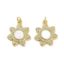 Цветок Латунные микропаве прозрачные подвески с фианитом, без кадмия и без свинца, с оболочкой, Кольца прыжок, реальный 18 k позолоченный, цветок, 20.5x18x3 мм, отверстие : 3.5 мм