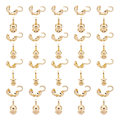 Настоящее золото 18K 40шт 4 стиль латунные наконечники бусин, Калотте заканчивается, крышка раскладушки, в форме сердца и круглой формы, цветка и звезды, реальный 18 k позолоченный, 15x5 мм, отверстие : 1~3 мм, внутренний диаметр: 3~4x3~4.5 мм, 10 шт / стиль