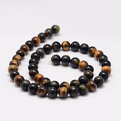 Tiger Eye Natural Tiger Eye Bead Strands, Round, Grade A, 4mm, Hole: 1mm, about 95pcs/strand, 15.5 inch