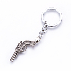 Mixed Color Alloy Keychain, Gun, with Iron Findings, Mixed Color, 96mm