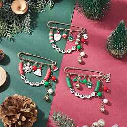 (52) Непрозрачная лаванда 3 шт. 3 цвета броши-подвески из сплава эмали, акрила и полимерной глины на рождественскую тематику, железа килт контакты, разноцветные, 79~81x73~81 мм, 1 шт / цвет