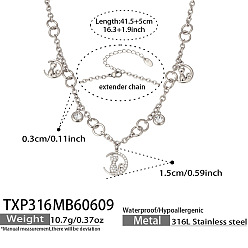 Cat Shape Summer Beach 316 Surgical Stainless Steel Pave Clear Cubic Zirconia Pendant Necklaces for Women, Cat Shape, 16.34 inch(41.5cm)