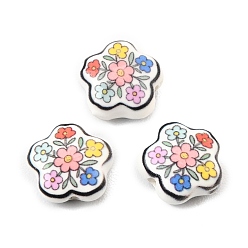 Разноцветный Печатные ручной фарфоровые бусы, цветок, красочный, 14x15x6.5 мм, отверстие : 1.8 мм