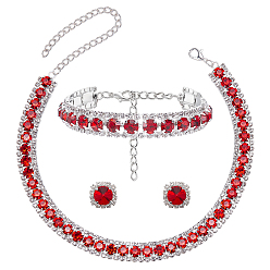 Silver 1 Bag Brass & Glass & Iron Jewelry Sets, including Necklace & Bracelet & Earrings, Silver, 311mm