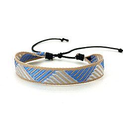 Navajo White Bohemia Polyester Braided Flat Cord Bracelet, Adjustable Bracelet for Women, Navajo White, 6-1/2~9-7/8 inch(16.5~25cm)