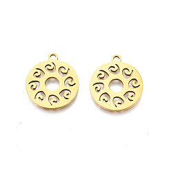 Real 18K Gold Plated 201 Stainless Steel Pendants Ion Plating(IP), Flat Round, Real 18K Gold Plated, 17x15x1mm, Hole: 1.5mm