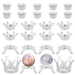 Argent 26 pièces 4 styles de présentoirs en alliage de couronne pour pierres précieuses, Boules de cristal, formes mixtes, argenterie, 11.5~29x11.5~29x6~18mm, Trou: 6.5~16.5mm