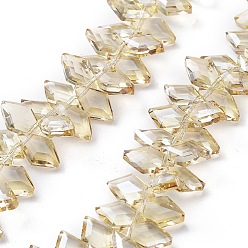 Лимонный шифон Гальванические нити стеклянных бусин в виде ромбов, граненые, груша с блестящим покрытием, лимонный шифон, 13x8x4 мм, отверстие : 1.2 мм, около 99~100 шт / нитка, 15.35'' (39 см)
