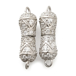 Платинированный 925 винтовые застежки из стерлингового серебра с микропаве и прозрачным фианитом, колонка, Реальная платина, 15x4.5 мм, отверстие : 1.4 мм