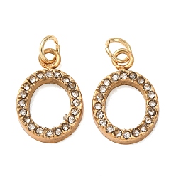 Letter O 304 Stainless Steel with Crystal Rhinestone Charms, Letter Charms, Polished, Ion Plating(IP), Golden, Letter O, 13x9x2mm, Hole: 2.5mm