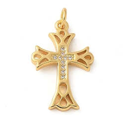 Настоящее золото 18K Латунные микро проложить кубического циркония подвески, без кадмия, без никеля и без свинца, крест прелести, с целью перехода в кольце, реальный 18 k позолоченный, 22.5x14.5x2 мм, отверстие : 3 мм