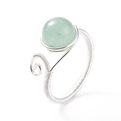 Green Aventurine Copper Wrapped Natural Green Aventurine Braided Bead Rings for Women Men, Silver, US Size 8 1/2(18.5mm), 2~9.5mm