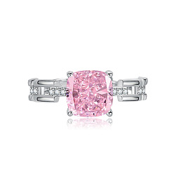 Бледно-Розовый Латунь с открытыми кольцами-манжетами из кубического циркония, квадратный, платина, розовый жемчуг, внутренний диаметр: 15~20 мм