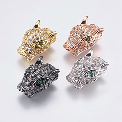 Mixed Color Brass Micro Pave Cubic Zirconia Beads, Leopard, Clear, Mixed Color, 14.5x9.5x8mm, Hole: 2x3.5mm