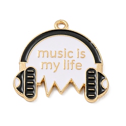 Черный Подвески из сплава , с эмалью, наушники, золотой свет, чёрные, 24x26x1.5 мм, отверстие : 2 мм
