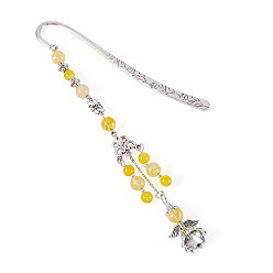 Хрусталь Круглые бусины из натурального кварца и закладки в виде ангела из сплава, крючок закладки, 165~170 мм