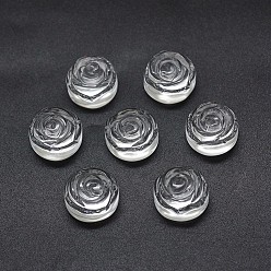 Quartz Crystal Natural Quartz Crystal Cabochons, Rock Crystal Cabochons, Frosted, Rose/Flower, 14x8mm