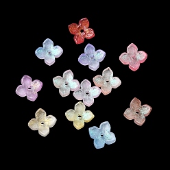 (52) Непрозрачная лаванда Окрашенные и нагретые стеклянные колпачки для бусин, 4-лепестков цветка, разноцветные, 10x10x3.5 мм, отверстие : 1.4 мм