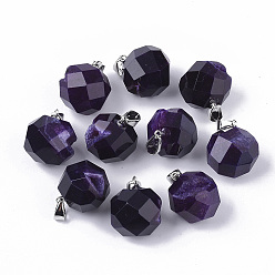 Индиго Природные подвески агат, с платиновой железной щепоткой, окрашенные, граненые, круглые, индиговые, 20~21x17~20x17~20 мм, отверстие : 7.5x4 мм