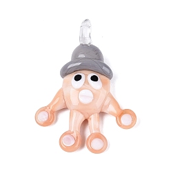 Персиковый Слойка Подвески лэмпворк ручной работы, прелести осьминога, розовые, 43~47.5x30.5~33.5x9.5~12 мм, отверстие : 3.5~4.5 мм