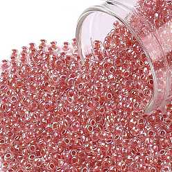 (1845) Red Rose Lined Crystal Rainbow TOHO Round Seed Beads, Japanese Seed Beads, (1845) Red Rose Lined Crystal Rainbow, 11/0, 2.2mm, Hole: 0.8mm, about 5555pcs/50g
