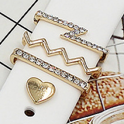 Golden Wave Alloy Rhinestones Watch Band Charms Set, Heart Watch Band Decorative Studs, Golden, 2.1x0.3cm, 4pcs/set