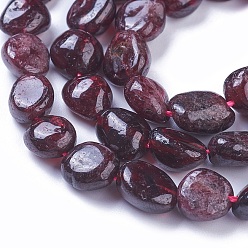 Garnet Natural Garnet Beads Strands, Tumbled Stone, Nuggets, 8~15x8~10mm, Hole: 1mm, about 43~44pcs/strand, 15 inch~15.6 inch(38~39.5cm)