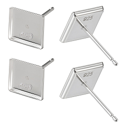 Платина 2пары 925 серьги-гвоздики из стерлингового серебра, квадратные оправы для сережек, родий, 1Замшевая ткань из ПК, квадратная салфетка для полировки серебра, платина, 6x6 мм, внутренний диаметр: 5.5x5.5 мм, штифты : 0.8 мм