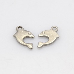 Stainless Steel Color Tarnish Resistant 201 Stainless Steel Dolphin Charms, Stainless Steel Color, 12x8x1mm, Hole: 1mm