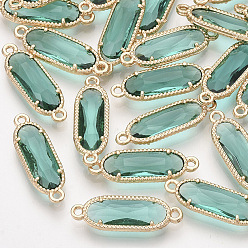 чирок Стеклянные ссылки, с позолоченными элементами из экологически чистого сплава, граненые, овальные, зелено-синие, 21x7x3 мм, отверстие : 1.2 мм