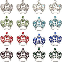 Gemischte Farbe Strass-Anhänger, mit Legierung-Zubehör, Krone, Gemischte Farbe, 31x29x10 mm, Bohrung: 3 mm, 8 Farben, 2 Stk. je Farbe, 16 Stück / Karton