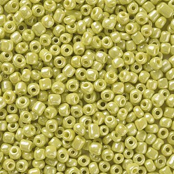 Yellow Glass Seed Beads, Opaque Colors Lustered, Round, Yellow, 4mm, Hole: 1.5mm, about 4500pcs/pound