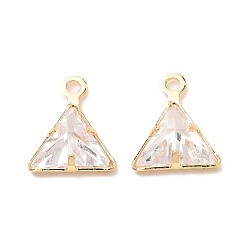 Clear Brass Cubic Zirconia Charms, Triangle, Clear, 9.5x7x3mm, Hole: 1mm