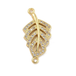 Настоящее золото 18K Стойка покрытие латунь микропаве прозрачный кубический цирконий полые листовые соединители подвески, долговечный, без свинца и без кадмия, реальный 18 k позолоченный, 25.5x12.5x2.5 мм, отверстия : 1 mm и 1.4 мм