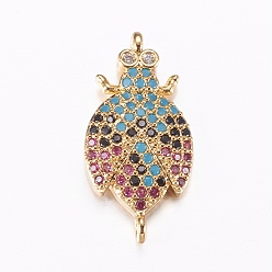 Golden Brass Micro Pave Cubic Zirconia Links, Insect, Golden, 21.5x10.5x3mm, Hole: 1mm