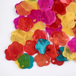 Mixed Color Spray Painted Capiz Shell Charms, Flower, Mixed Color, 12~13x12.5~13.5x1mm, Hole: 1mm