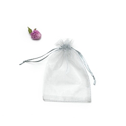 Гейнсборо Прямоугольные сумки для хранения подарков из органзы на шнурке, светло-серые, 18x13 см