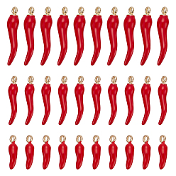 Roja 30 piezas 3 estilos colgantes de aleación de esmalte, cuerno de la abundancia / cuerno italiano cornicello encantos, rojo, 18~30x4.5~6.5x3.5~6.5 mm, agujero: 1.5~1.8 mm, 10 piezas / estilo