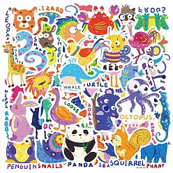 Разноцветный 50шт. водонепроницаемые ПВХ-наклейки с мультяшными животными, самоклеящиеся наклейки, для чемодана, скейтборде, холодильник, шлем, красочный, 33~72x34~72x0.1 мм