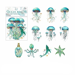 Turquoise Dream Dance Ocean Realm Series 20 Sheets PET Sticker, Luminous Jellyfish for Journal Diary DIY Decoration, Turquoise, 75x75mm