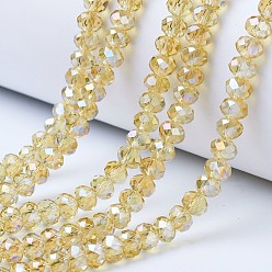 Light Khaki Electroplate Glass Beads Strands, AB Color Plated, Faceted, Rondelle, Light Khaki, 6x5mm, Hole: 1mm, about 85~88pcs/strand, 16.1~16.5 inch(41~42cm)
