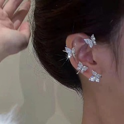 Платина Модные латунные серьги-каффы с кисточками, с высоким чувством изгиба, со стразами, бабочка, платина, 55 мм