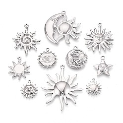 Нержавеющая Сталь Цвет 10 шт. 304 подвески из нержавеющей стали, талисманы солнца и луны, цвет нержавеющей стали, 17.5~45x15~37.5x1.5~3.5 мм, отверстие : 1.3~2.5 мм