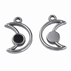 Stainless Steel Color 304 Stainless Steel Pendants, with Dyed Black Shell, Moon, Stainless Steel Color, 18x12x2mm, Hole: 1.8mm
