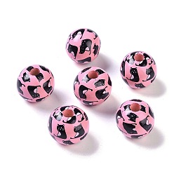 Pearl Pink Printed Wood Beads, Round Beads, Pearl Pink, 16x15mm, Hole: 4.3mm