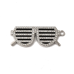 Platin Farbe Legierung Emailanhänger, mit Strass-Steinen, cadmiumfrei und bleifrei, Charms in Form einer Brille, Platin Farbe, 19x49.5x3 mm, Bohrung: 2.5 mm