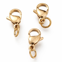 Золотой Ионное покрытие (ip) 304 застежки-клешни из нержавеющей стали, с 201 кольцом из нержавеющей стали, золотые, 11x7x3 мм, отверстие : 3 мм, Перейти кольцо: 5x0.6 мм