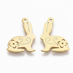 Золотой 201 подвески из нержавеющей стали, Пасхальный кролик, золотые, 19x14x1 мм, отверстие : 1.2 мм
