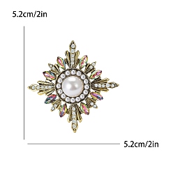 Doré  Broches en alliage avec strass et perles d'imitation en plastique, soleil épineux, or, 52x52mm